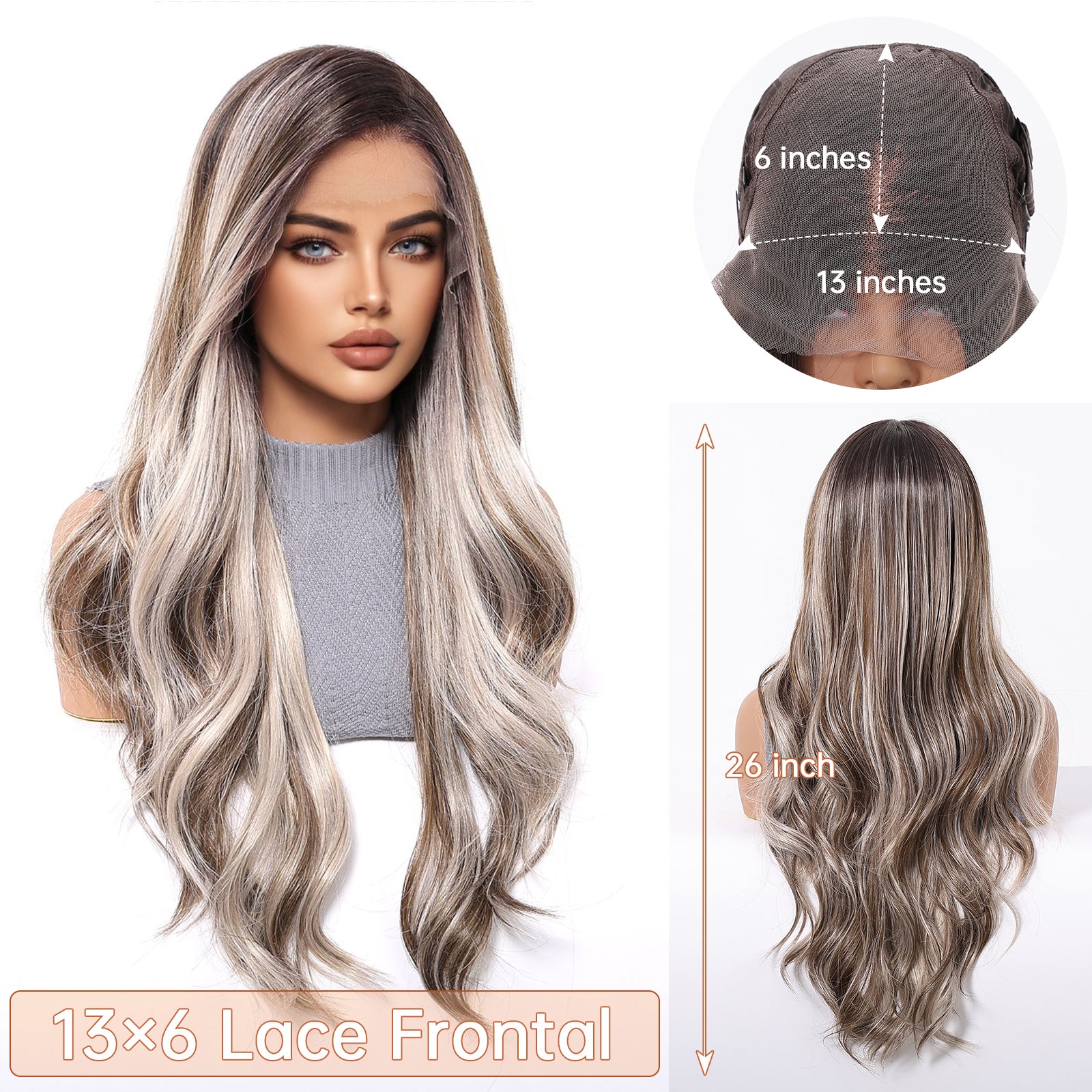 LaceFront Silvery & Brown Extra Long Curly 26