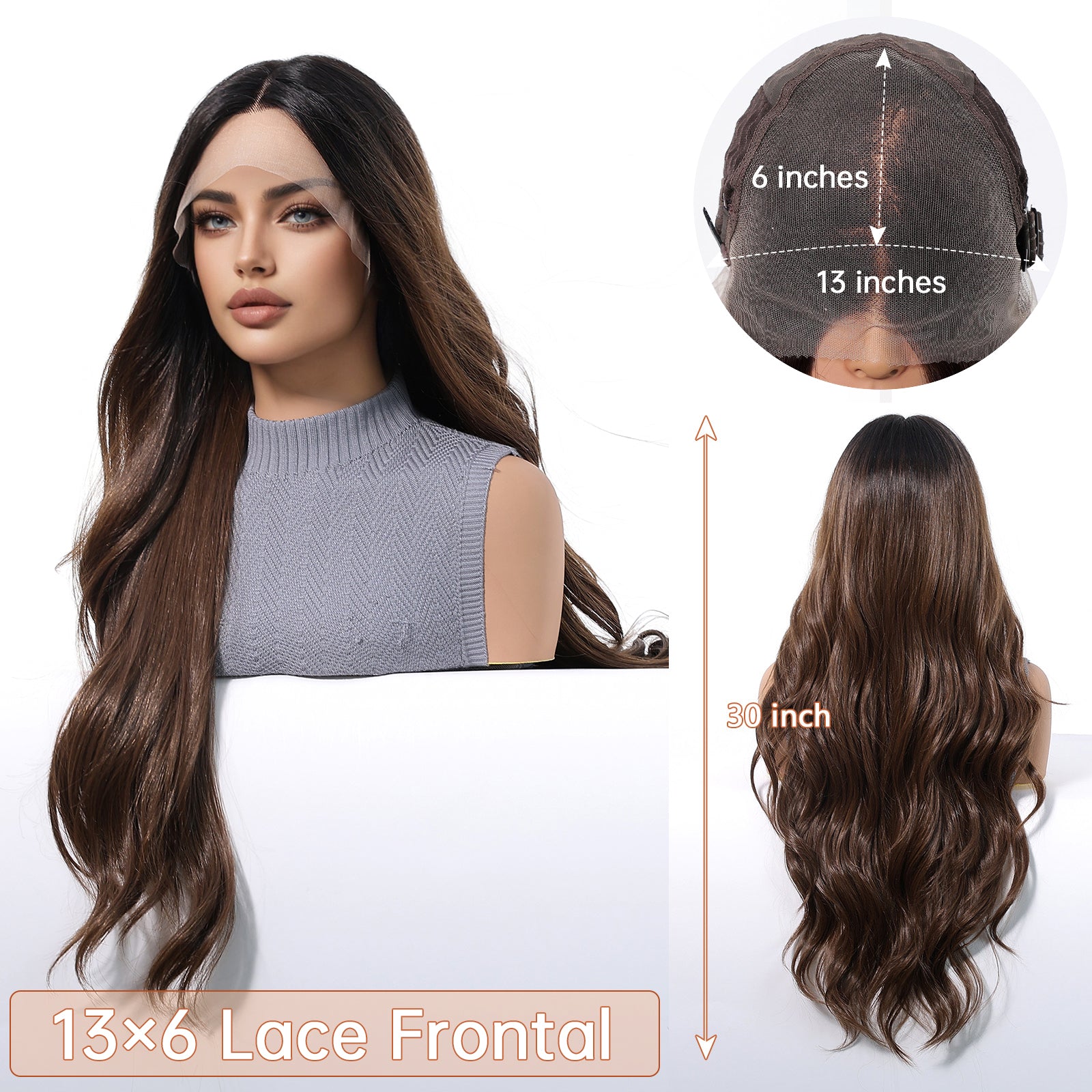 LaceFront Brown with Dark Roots Extra Long Curly 30