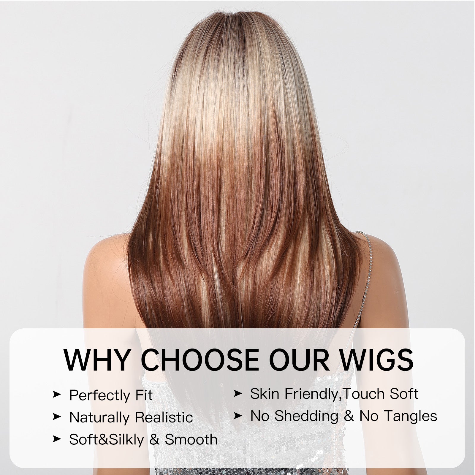 Synthetic Blonde to Brown with Bangs Long Straight 24
