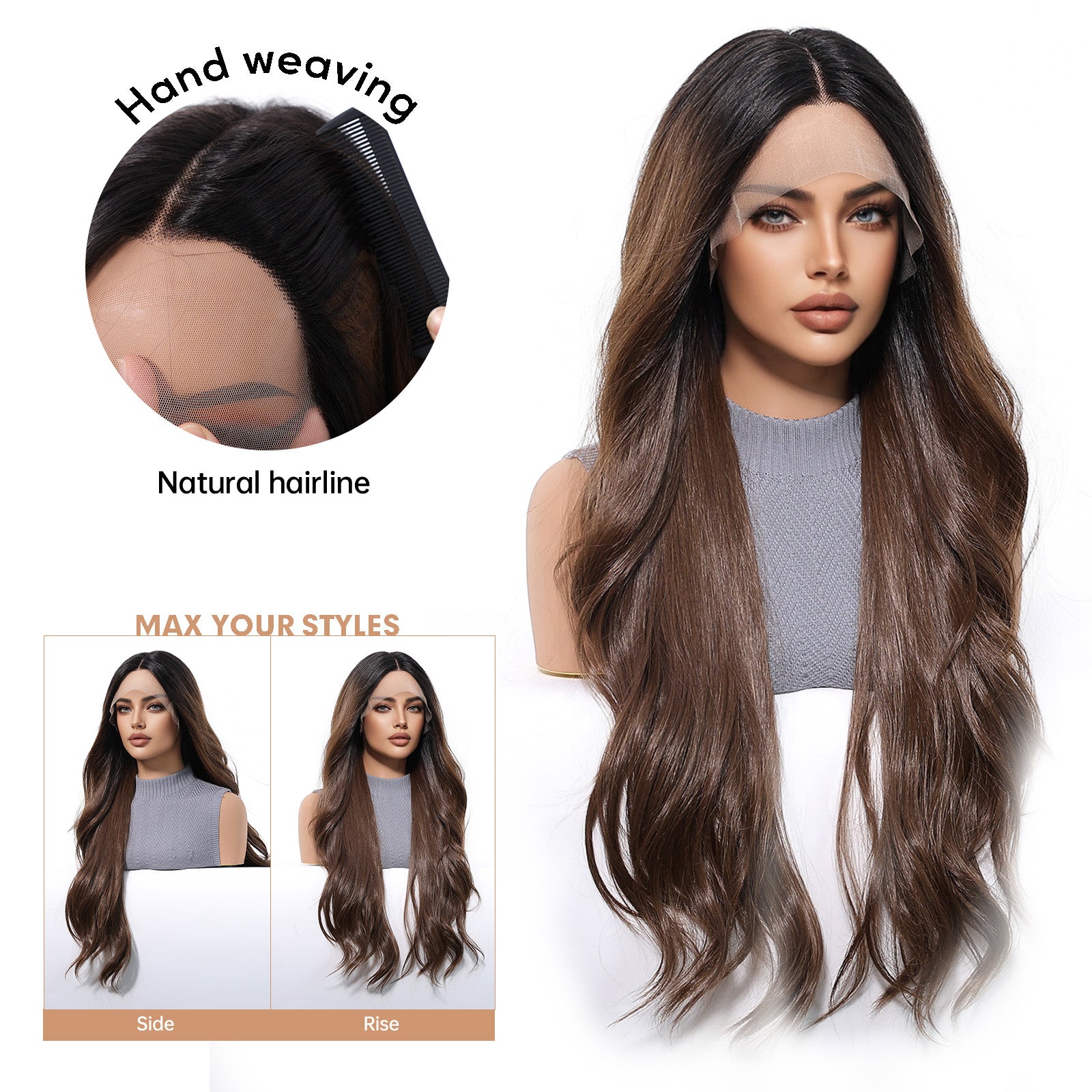 LaceFront Brown with Dark Roots Extra Long Curly 30