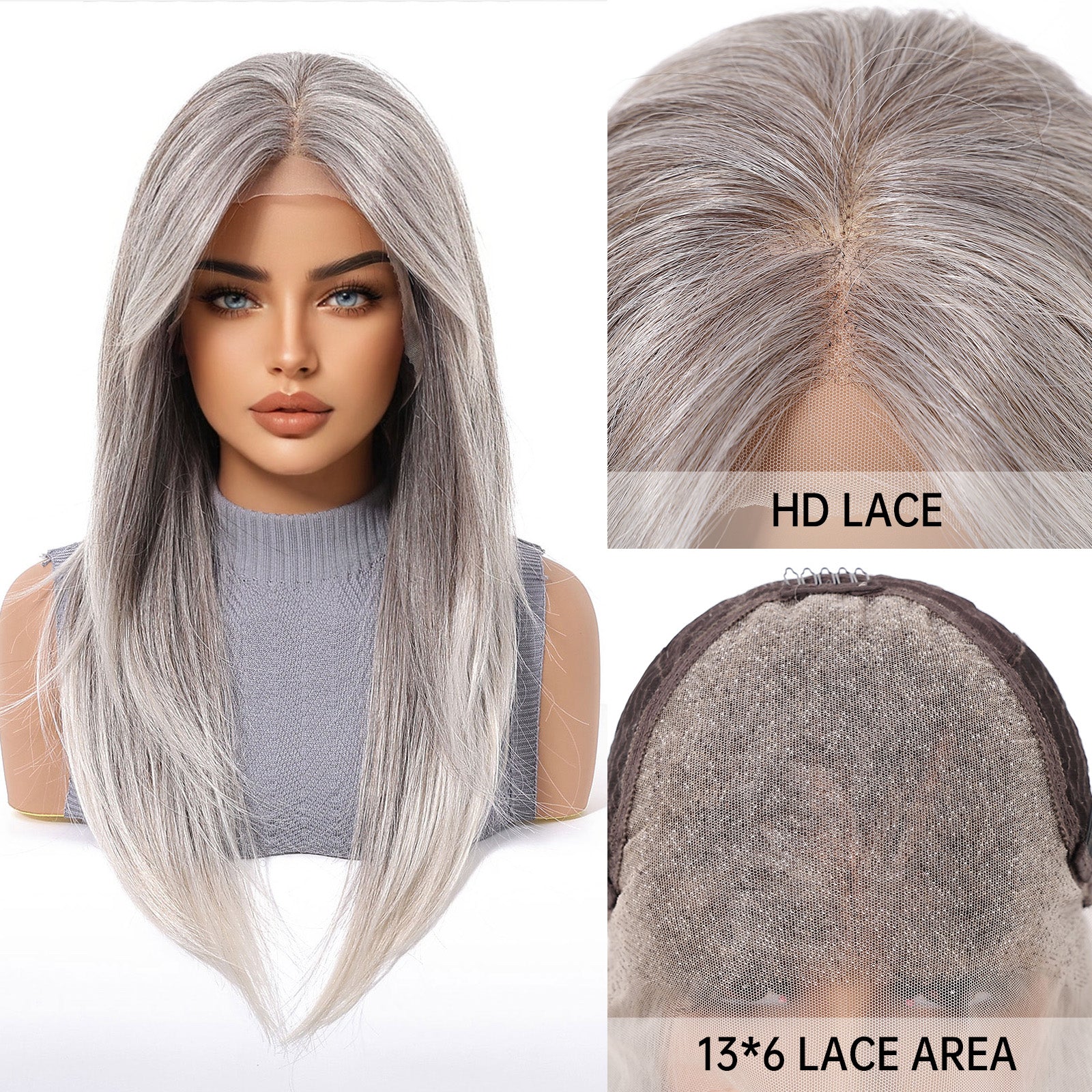 LaceFront Grey Long Straight 22