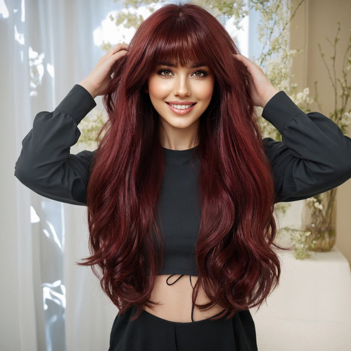 Synthetic Wine Red Extra Long Curly 26
