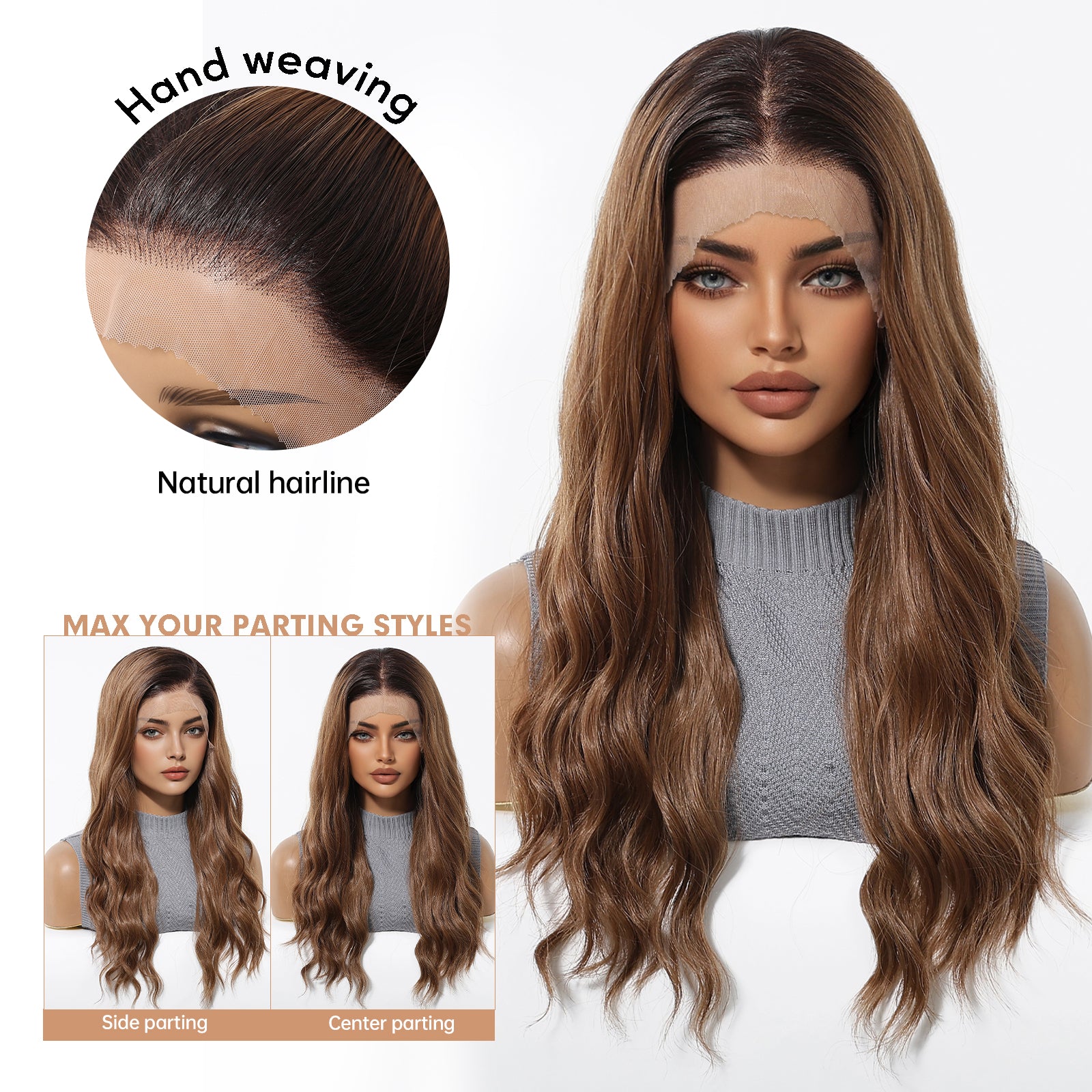 LaceFront Light Brown with Dark Roots Long Wavy 24