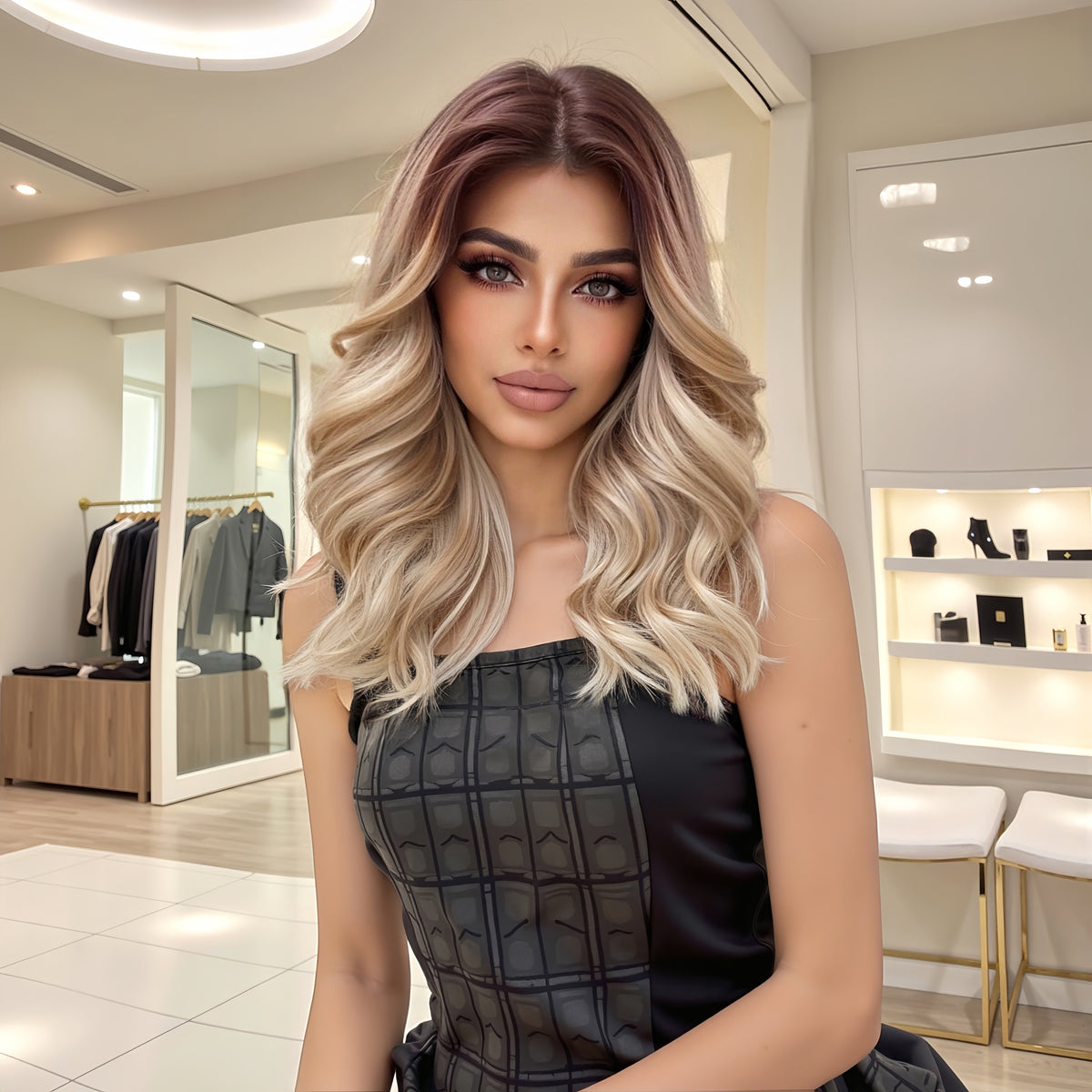 MONO Blonde(Brown at top) Long Curly 16